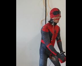 Spiderman plays with anal hook