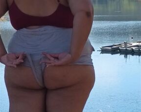 Sexy wife flashing big ass and tits to people on the lake pov