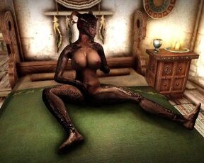 Female mage Argonian can't stop masturbating with a magic dildo.