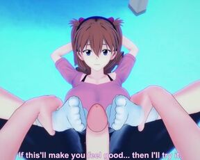 Asuka from Evangelion Gives You A Footjob Hentai POV