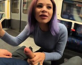 Risky Blowjob In London Train. Caught by Stranger Cum on Face 4K ELLA BOLT