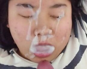 Asian girl begs for a massive facial