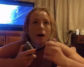 Hot Blonde MILF Blowjob while Talking by Phone