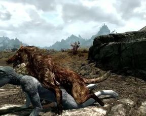 Wolf Lover- Animated Furry Yiff between a Wolf and Anthro Wolf in Skyrim