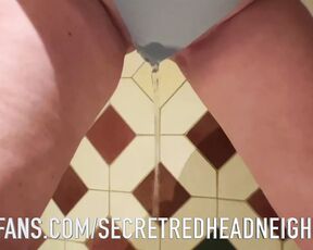 Hairy Redhead Wife Pissing throuh Panties In Public Toilet