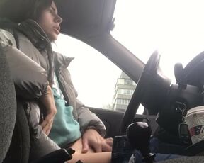 In car real Public masturbation