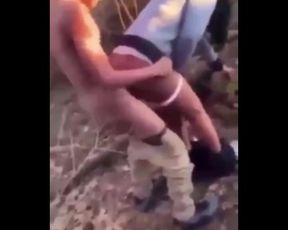 Black Male Teen Completely Pounds Ebony Teen in Woods