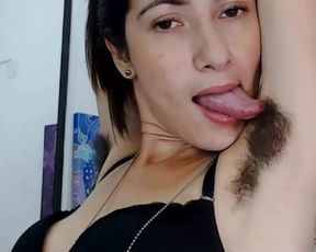 very hairy girl dance and show hairy pussy and armpits