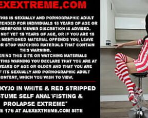 Hotkinkyjo in white & red stripped costume self anal fisting & prolapse extreme