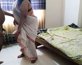 55y old Indian desi hot aunty in white saree sweeps house then a stranger comes and fucks her - Big Ass & Huge Boobs cum