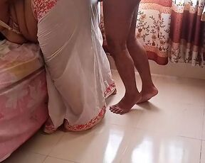 egyptian sexy Slut Granny wear saree when grandson gets hot see her big tits & big ass, then tied her hands & fucks her