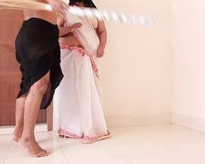 Arab Ethnicity maid in white saree gets Rough fucked by owner while sweeping room (Saudi Anal Slut) Jabardasti choda