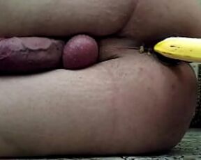 Banana in the anus for prostate massage